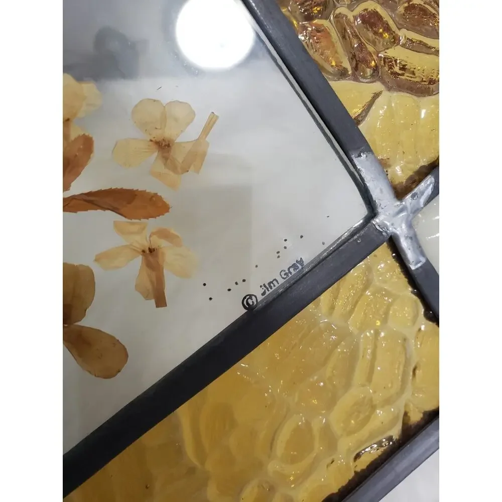 Vintage Real Butterfly Dried Pressed Flower Stained Glass Sun Catcher Decor Boho